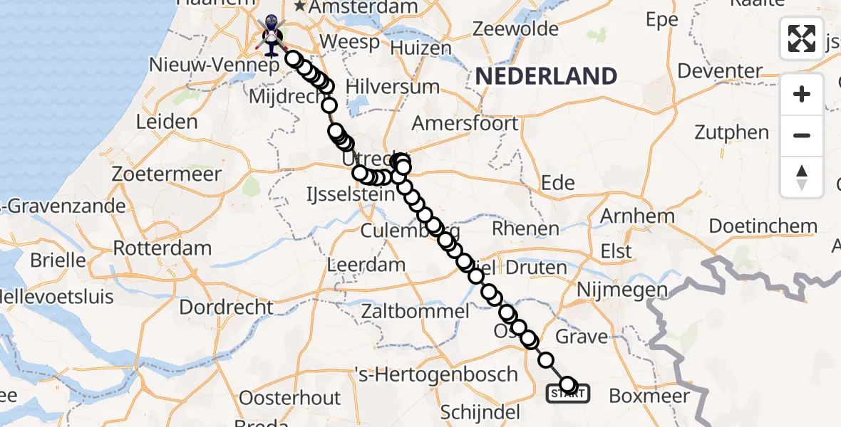 Routekaart van de vlucht: Politiehelikopter naar Amsterdam Vliegveld Schiphol, Amsterdam Vliegveld Schiphol