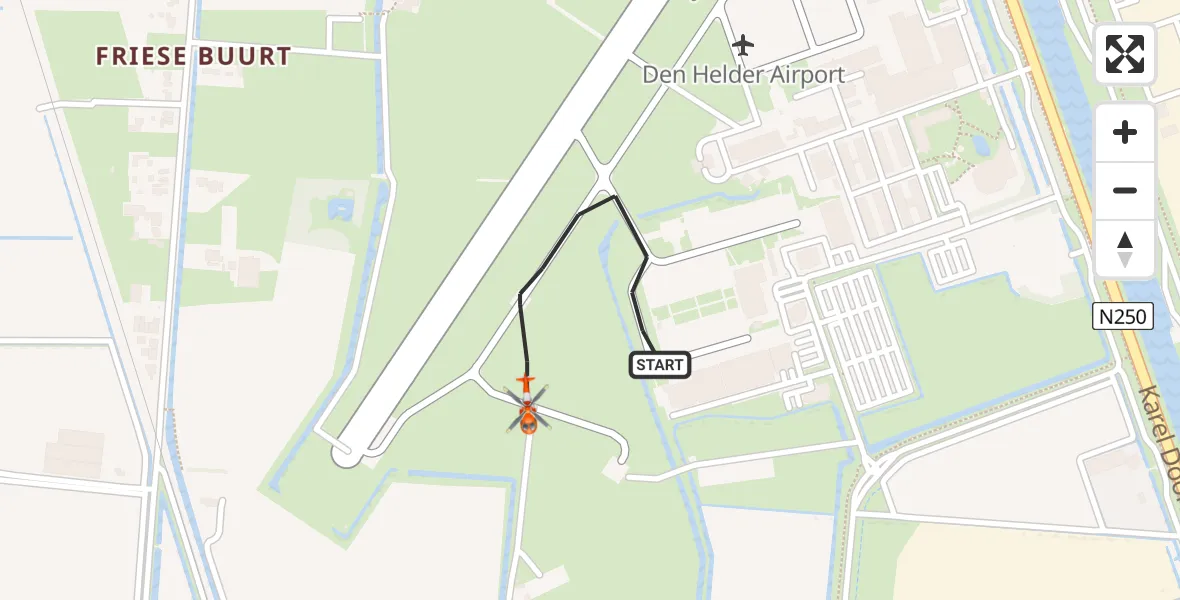 Vluchtroute Kustwachthelikopter van Militair vliegveld De Kooy / Den Helder Airport naar Militair vliegveld De Kooy / Den Helder Airport