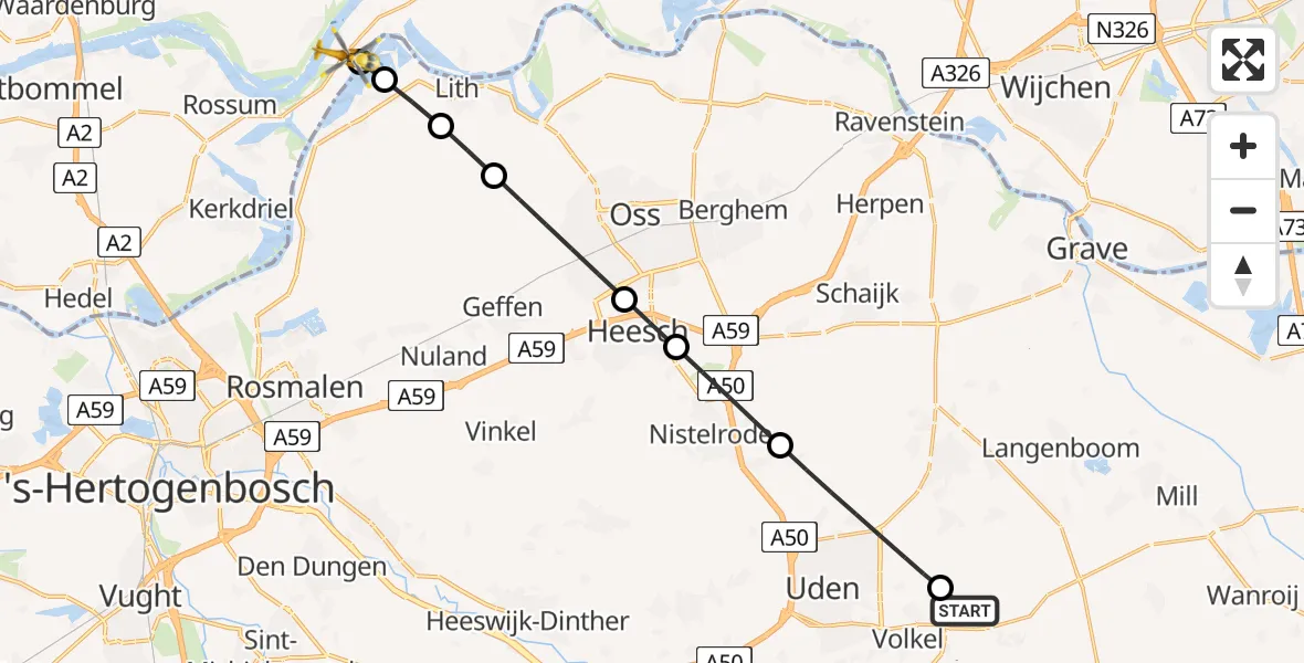Routekaart van de vlucht: Lifeliner 3 naar Heerewaarden, Van Heemstraweg