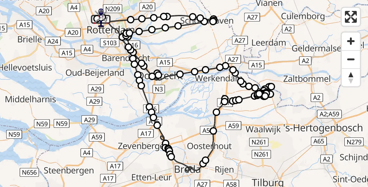 Routekaart van de vlucht: Politiehelikopter naar Rotterdam The Hague Airport, Rotterdam The Hague Airport