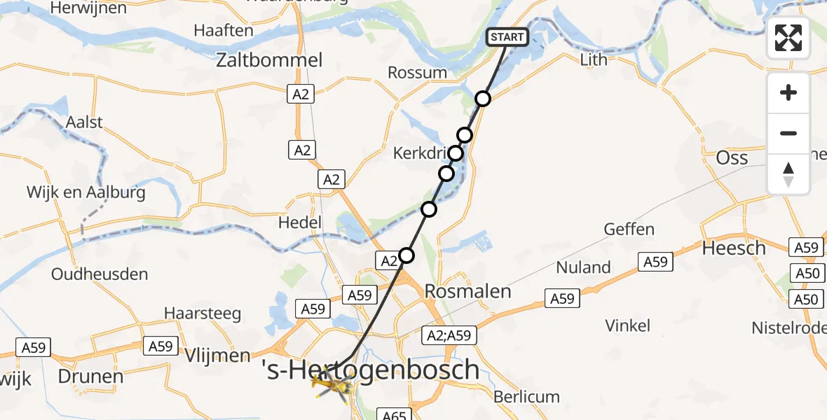 Routekaart van de vlucht: Lifeliner 3 naar 's-Hertogenbosch, Drongelens pad
