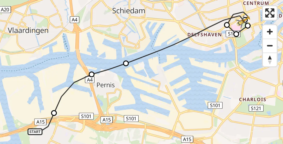 Routekaart van de vlucht: Lifeliner 2 naar Erasmus Medisch Centrum Heliport, Erasmus Medisch Centrum Heliport