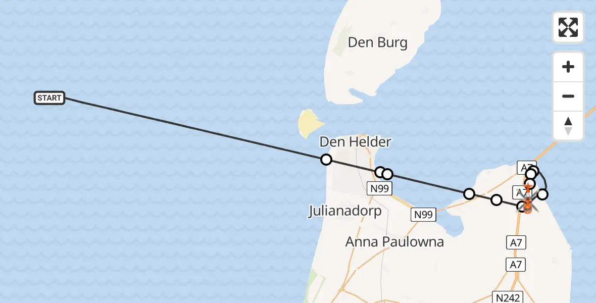 Routekaart van de vlucht: Kustwachthelikopter naar Wieringerwerf, Sluitgatweg
