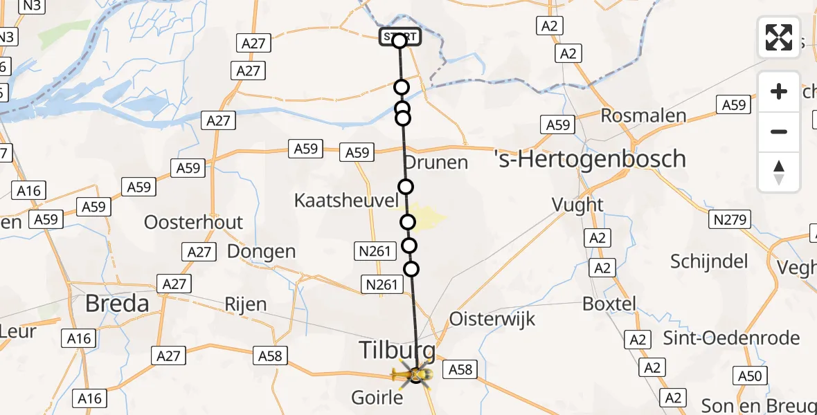 Routekaart van de vlucht: Lifeliner 3 naar St. Elisabeth Hospital Heliport, St. Elisabeth Hospital Heliport