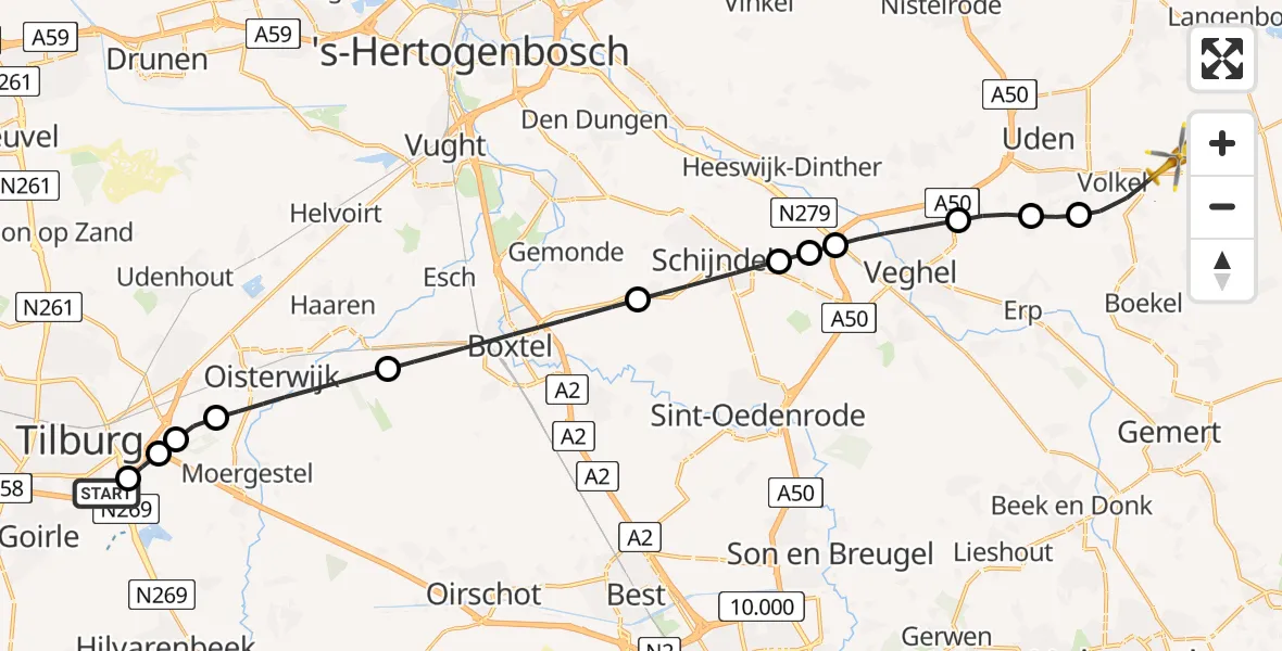 Routekaart van de vlucht: Lifeliner 3 naar Vliegbasis Volkel, Vliegbasis Volkel