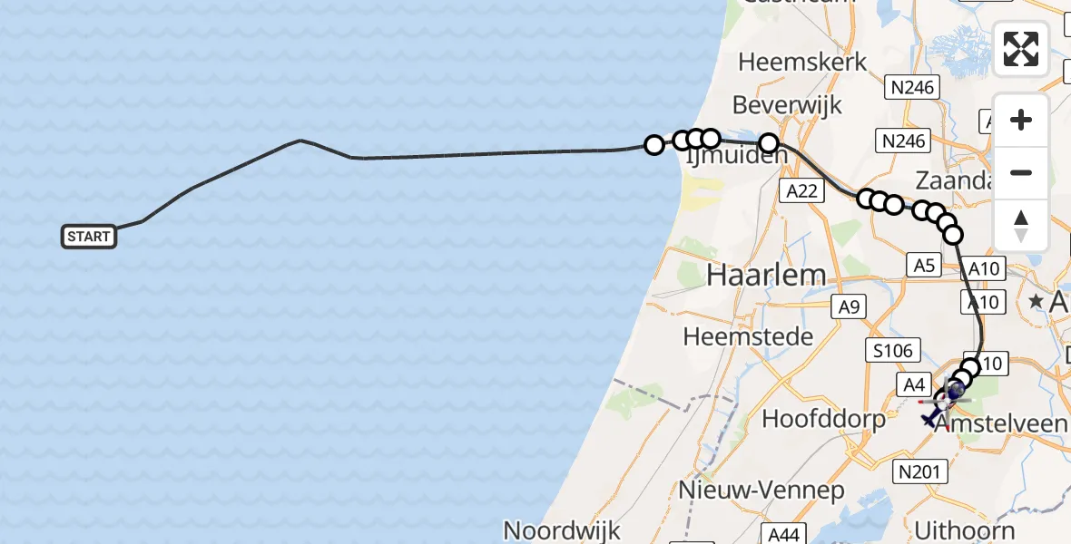 Routekaart van de vlucht: Politiehelikopter naar Amsterdam Vliegveld Schiphol, Amsterdam Vliegveld Schiphol