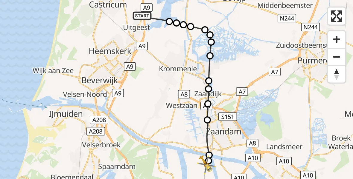 Routekaart van de vlucht: Lifeliner 1 naar Amsterdam Heliport, Amsterdam Heliport