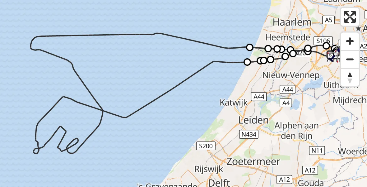 Routekaart van de vlucht: Politiehelikopter naar Amsterdam Vliegveld Schiphol, Amsterdam Vliegveld Schiphol