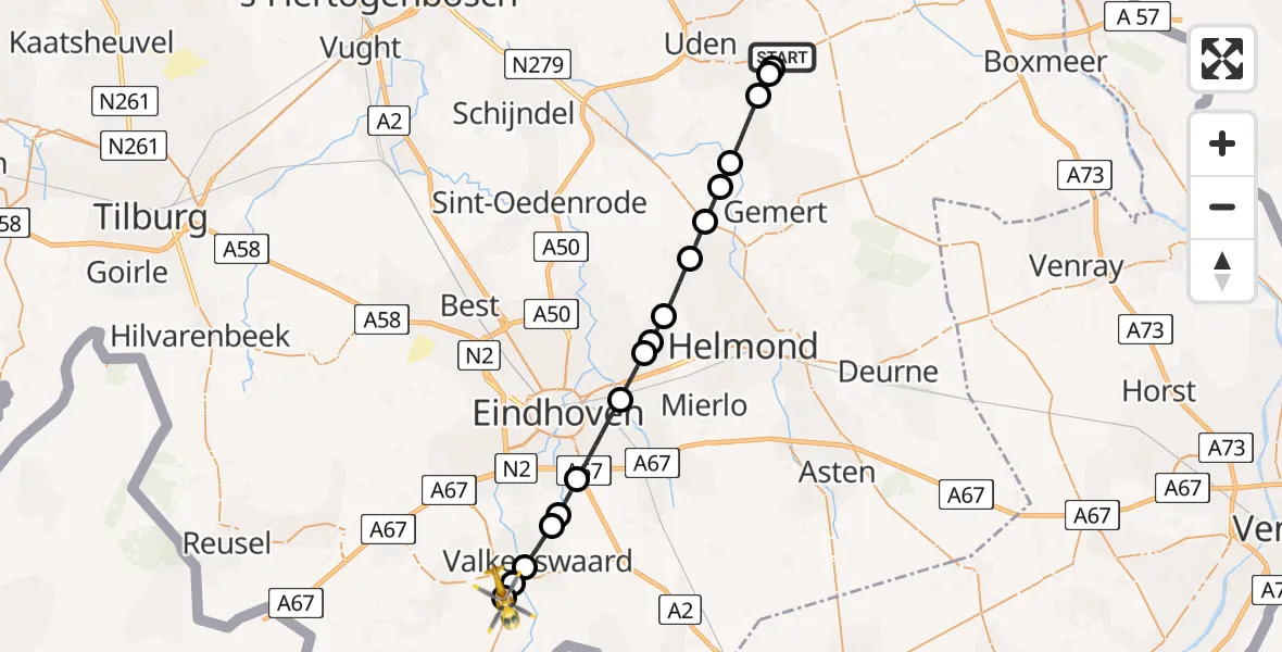 Routekaart van de vlucht: Lifeliner 3 naar Westerhoven, Oude Borkelsedijk