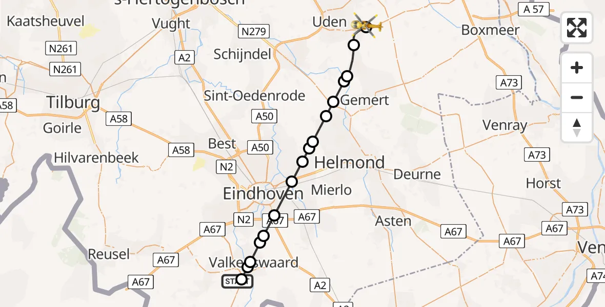 Routekaart van de vlucht: Lifeliner 3 naar Vliegbasis Volkel, Vliegbasis Volkel