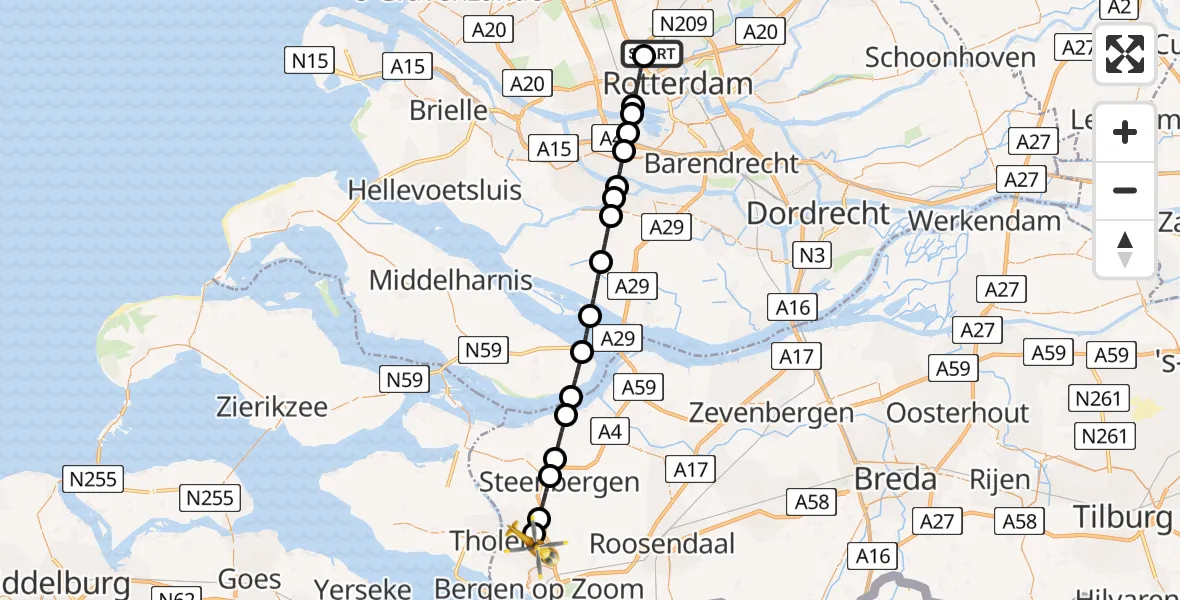 Routekaart van de vlucht: Lifeliner 2 naar Halsteren, De Beeklaan