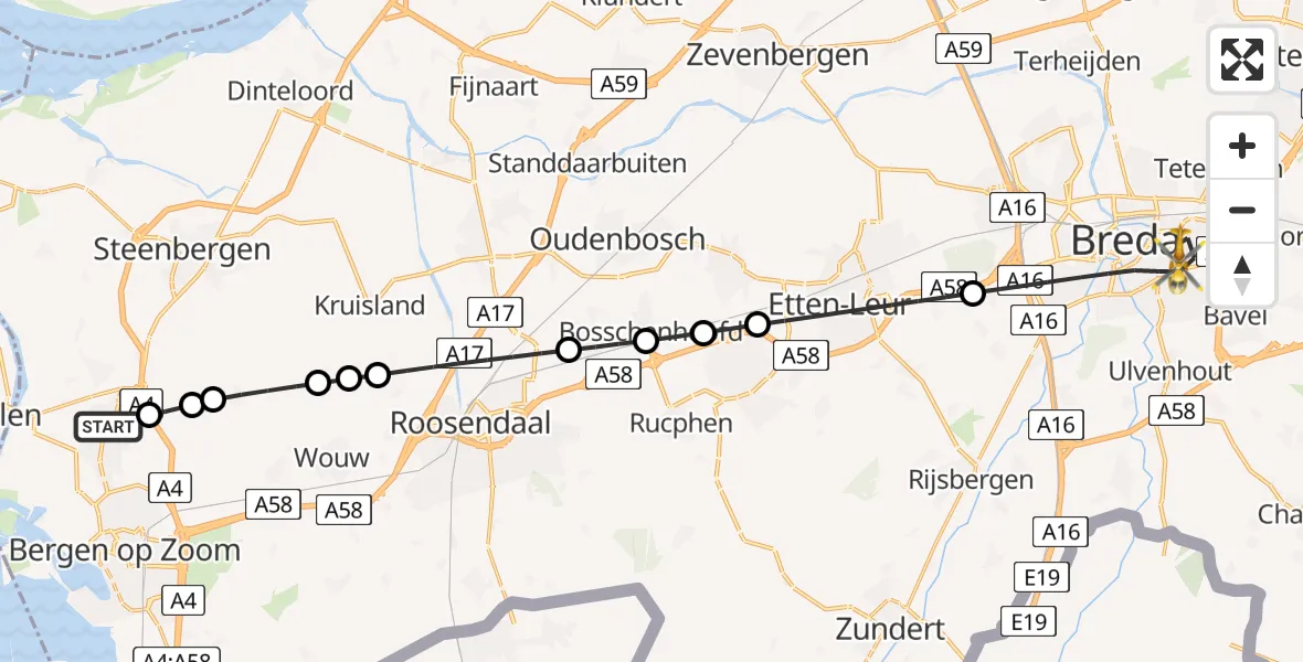 Routekaart van de vlucht: Lifeliner 2 naar Breda, Claudius Prinsenlaan