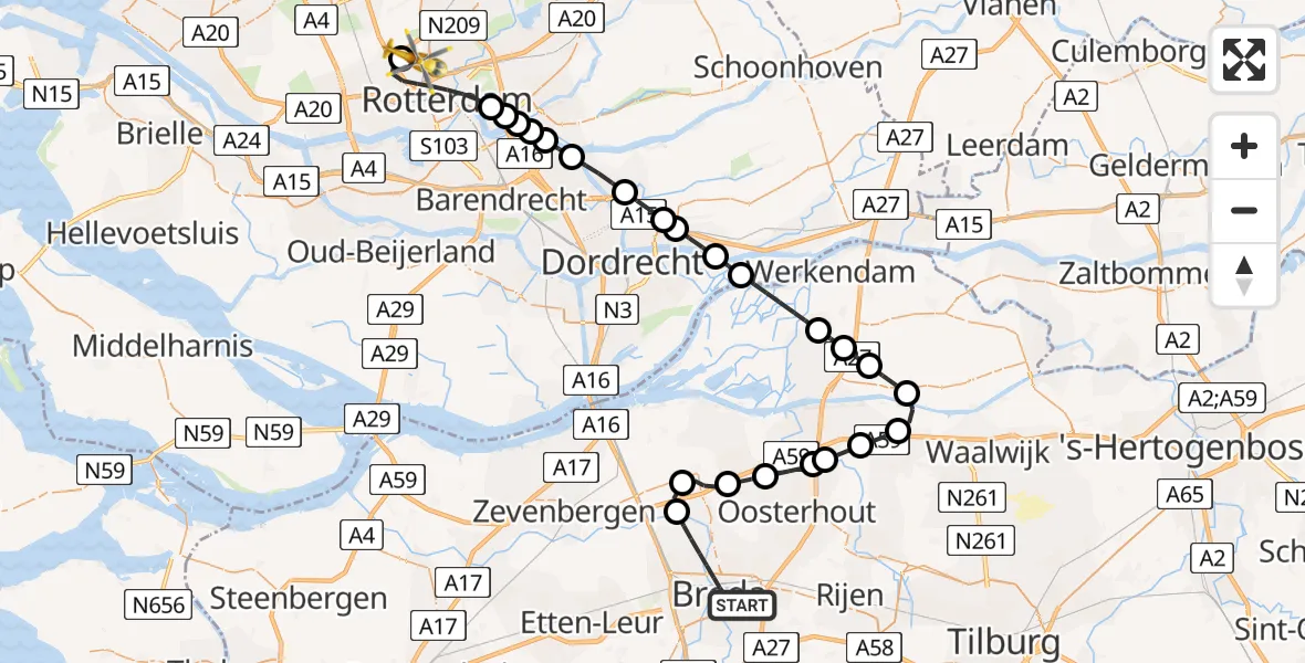 Routekaart van de vlucht: Lifeliner 2 naar Rotterdam The Hague Airport, Rotterdam The Hague Airport