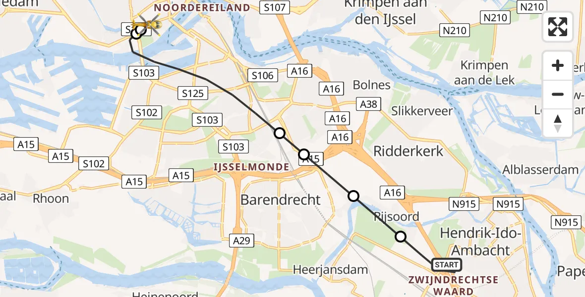 Routekaart van de vlucht: Lifeliner 2 naar Erasmus MC, Erasmus MC
