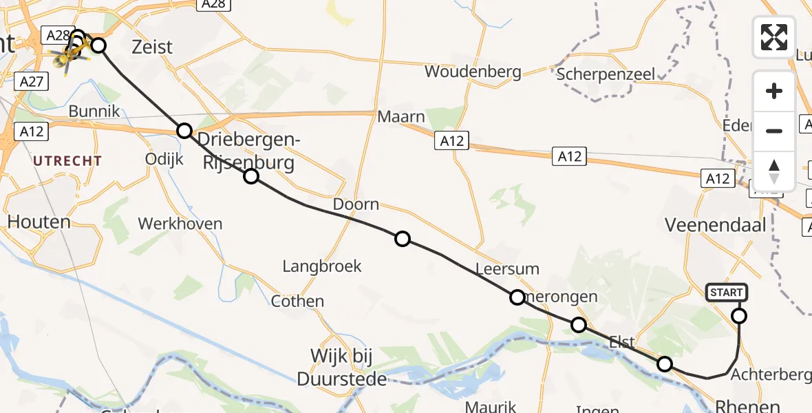 Routekaart van de vlucht: Lifeliner 3 naar Universitair Medisch Centrum Utrecht, Universitair Medisch Centrum Utrecht