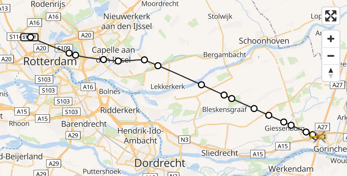 Routekaart van de vlucht: Lifeliner 2 naar Gorinchem, Banneweg