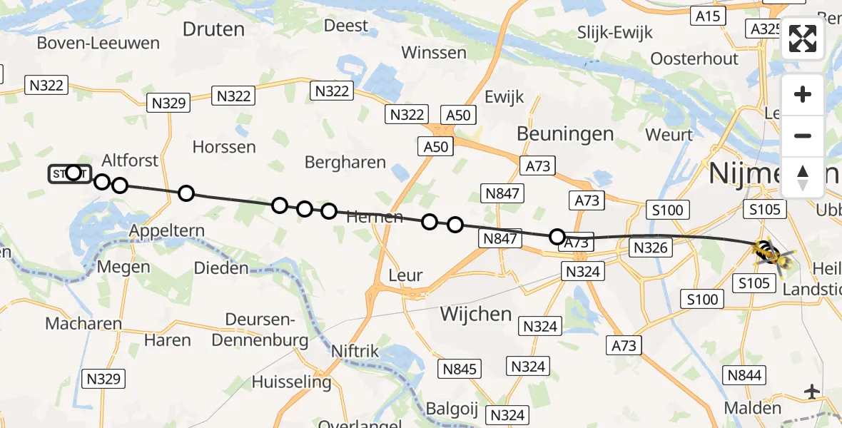 Routekaart van de vlucht: Lifeliner 3 naar Radboud University Medical Center Heliport, Radboud University Medical Center Heliport