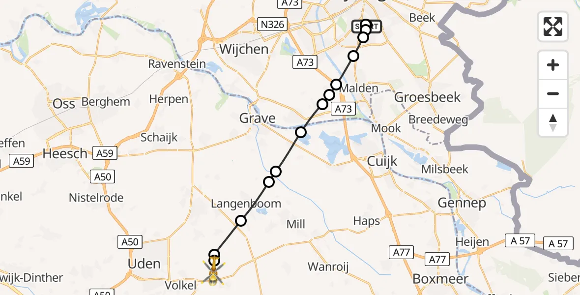 Routekaart van de vlucht: Lifeliner 3 naar Vliegbasis Volkel, Vliegbasis Volkel