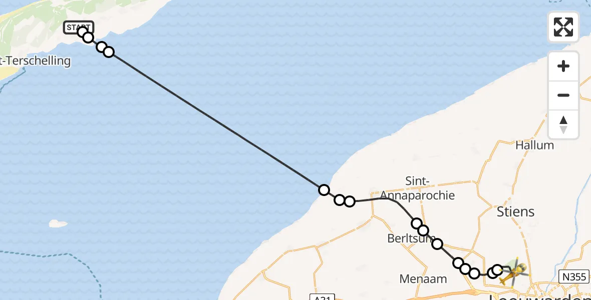 Routekaart van de vlucht: Ambulancehelikopter naar Vliegbasis Leeuwarden, Vliegbasis Leeuwarden