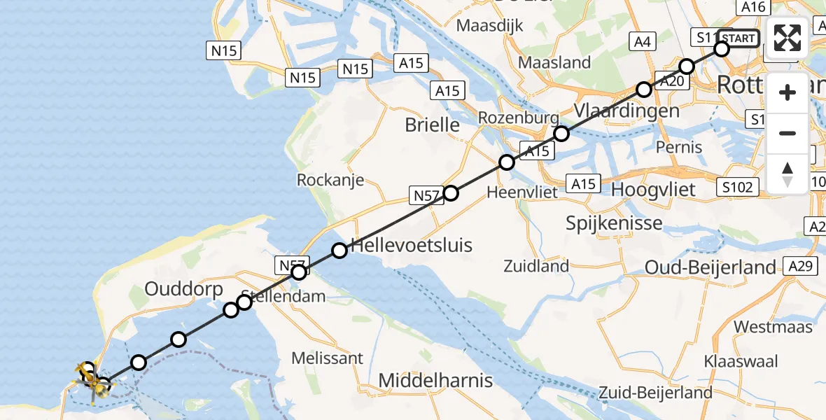 Routekaart van de vlucht: Lifeliner 2 naar Ouddorp, Kabbelaarsbank