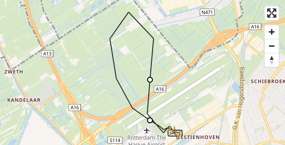 Routekaart van de vlucht: Lifeliner 2 naar Rotterdam The Hague Airport, Rotterdam The Hague Airport