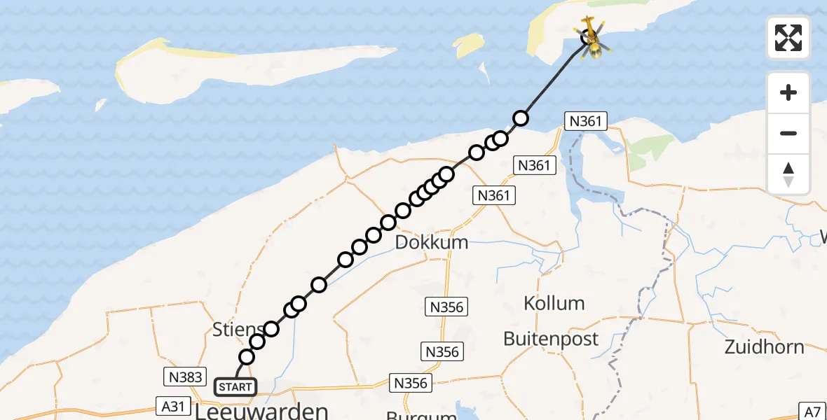 Routekaart van de vlucht: Ambulancehelikopter naar Schiermonnikoog Heliport, Schiermonnikoog Heliport