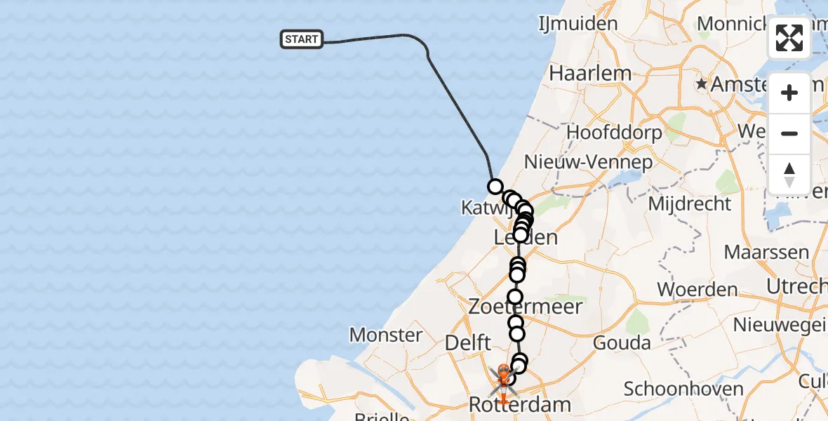 Routekaart van de vlucht: Kustwachthelikopter naar Rotterdam The Hague Airport, Rotterdam The Hague Airport