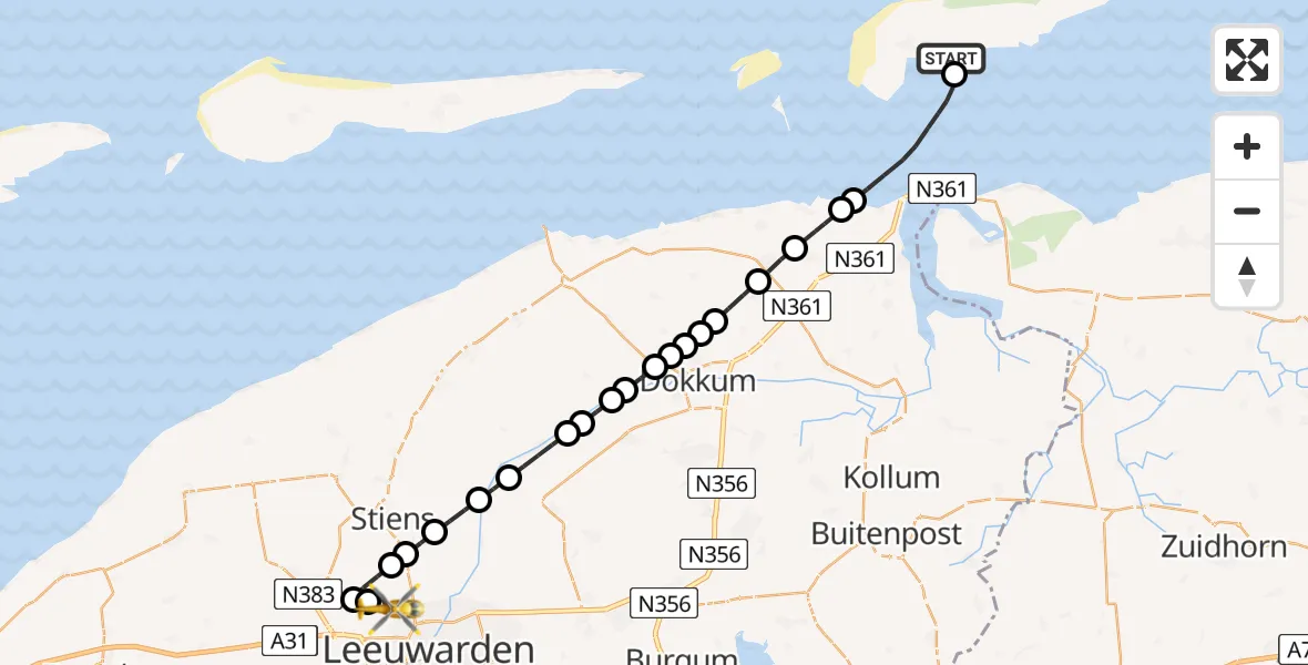 Routekaart van de vlucht: Ambulancehelikopter naar Vliegbasis Leeuwarden, Vliegbasis Leeuwarden