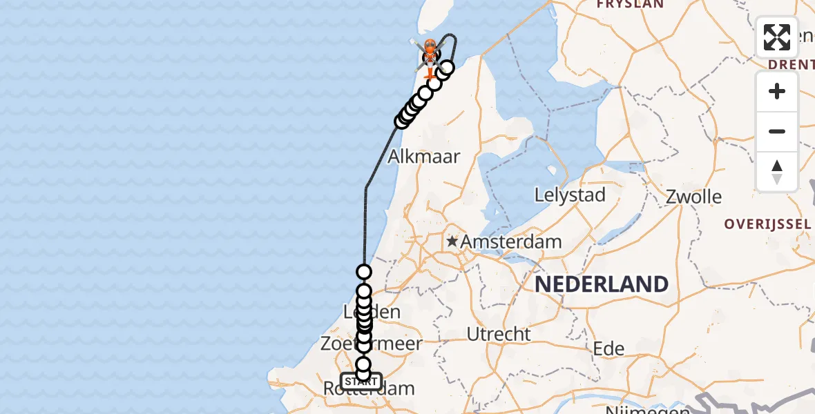 Routekaart van de vlucht: Kustwachthelikopter naar Militair vliegveld De Kooy / Den Helder Airport, Militair vliegveld De Kooy / Den Helder Airport