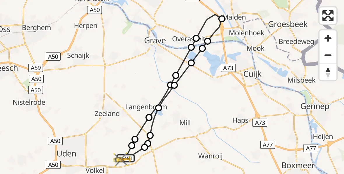 Routekaart van de vlucht: Lifeliner 3 naar Vliegbasis Volkel, Vliegbasis Volkel