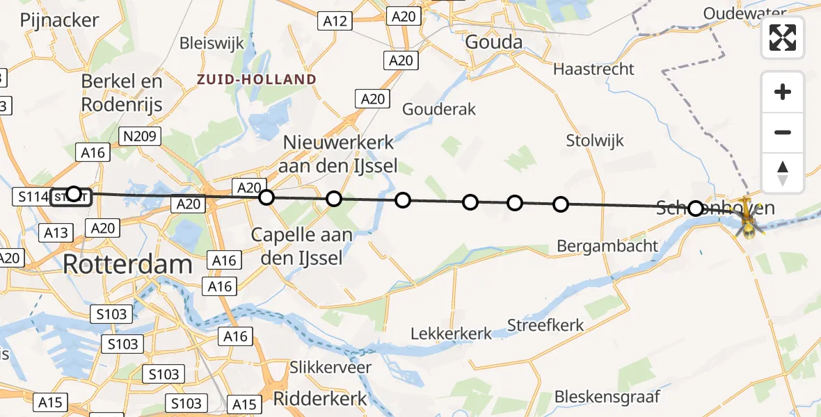 Routekaart van de vlucht: Lifeliner 2 naar Schoonhoven, Tiendweg