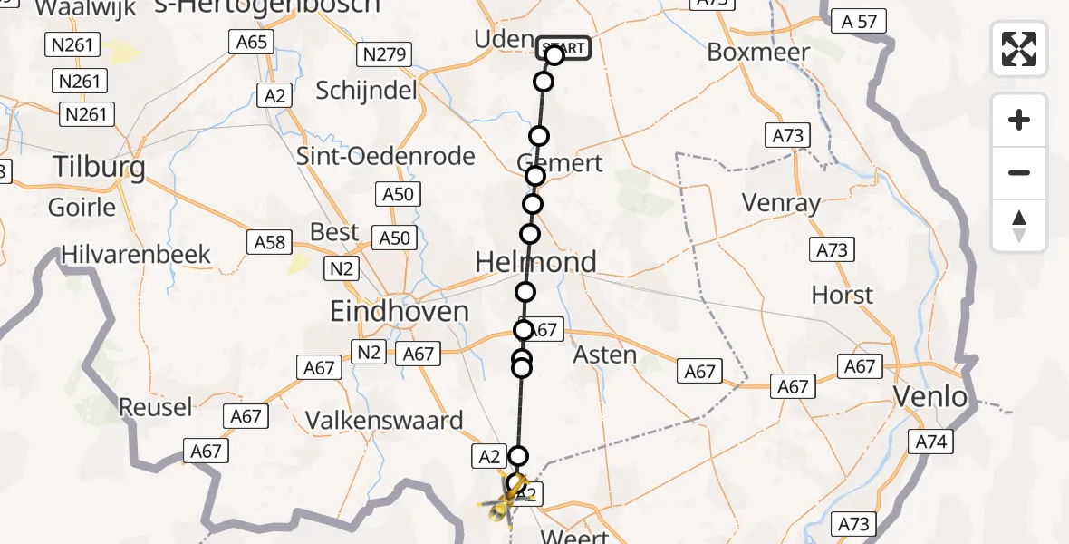 Routekaart van de vlucht: Lifeliner 3 naar Budel, Randweg-Oost