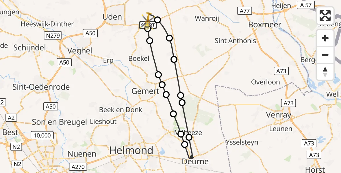 Routekaart van de vlucht: Lifeliner 3 naar Vliegbasis Volkel, Vliegbasis Volkel