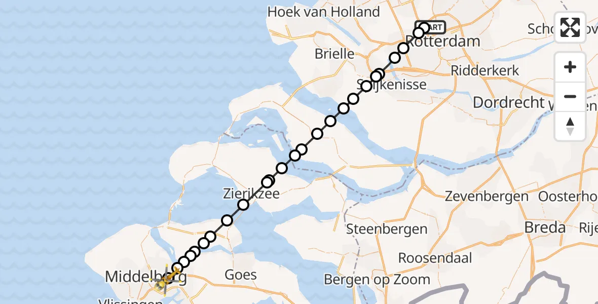 Routekaart van de vlucht: Lifeliner 2 naar Nieuw- en Sint Joosland, Langeweg
