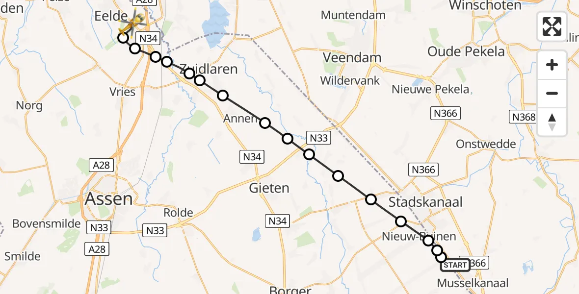 Routekaart van de vlucht: Lifeliner 4 naar Groningen Airport Eelde, Groningen Airport Eelde