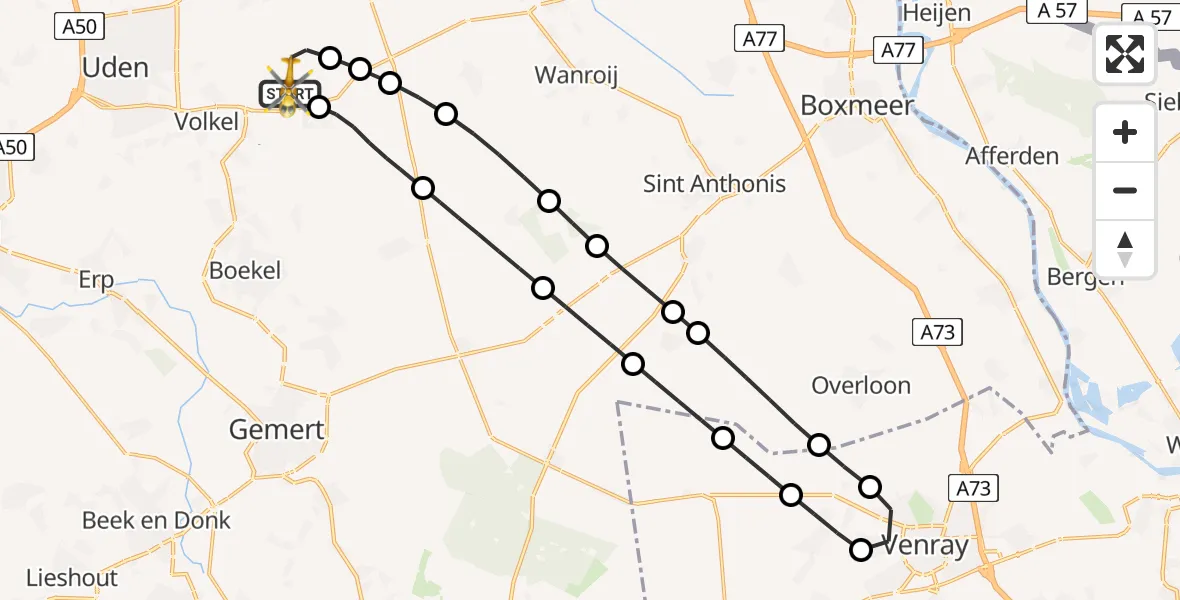 Routekaart van de vlucht: Lifeliner 3 naar Vliegbasis Volkel, Vliegbasis Volkel