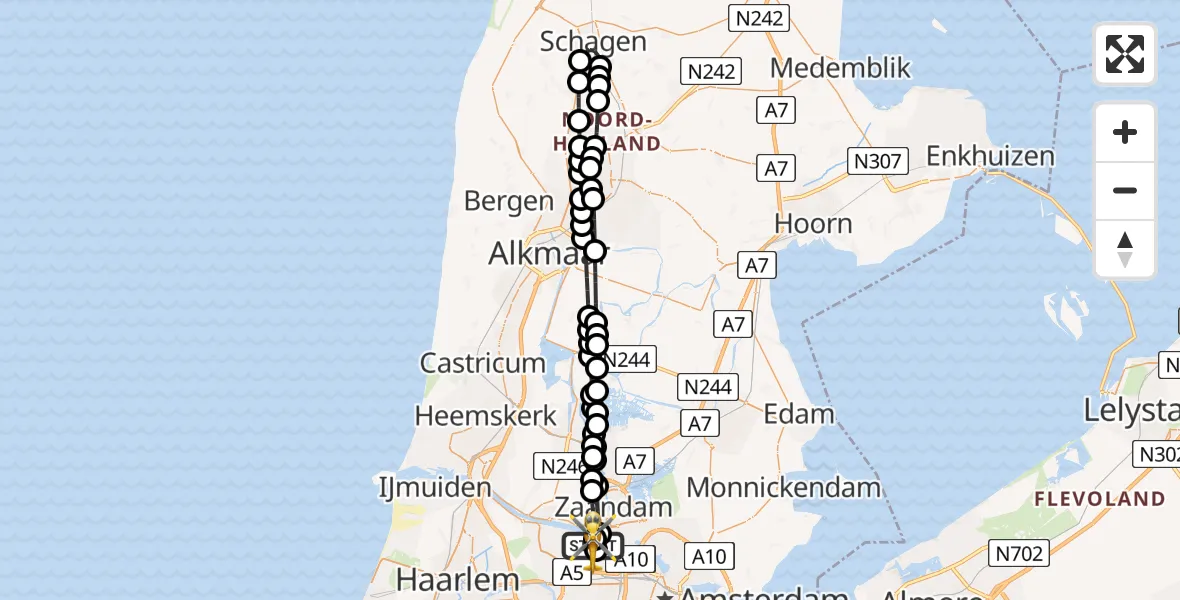 Routekaart van de vlucht: Lifeliner 1 naar Amsterdam Heliport, Amsterdam Heliport