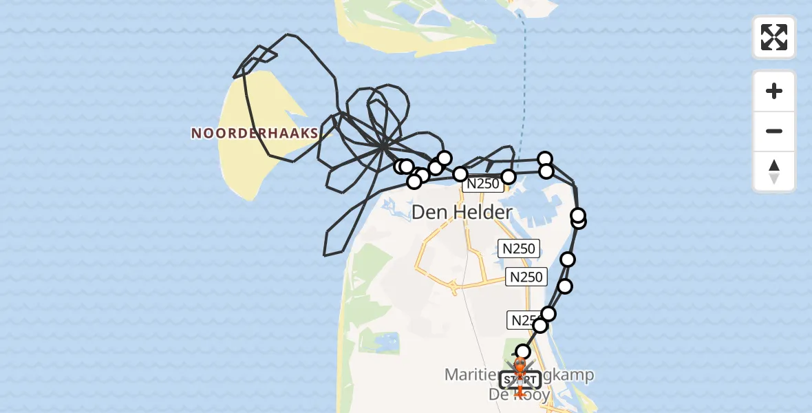 Routekaart van de vlucht: Kustwachthelikopter naar Militair vliegveld De Kooy / Den Helder Airport, Militair vliegveld De Kooy / Den Helder Airport
