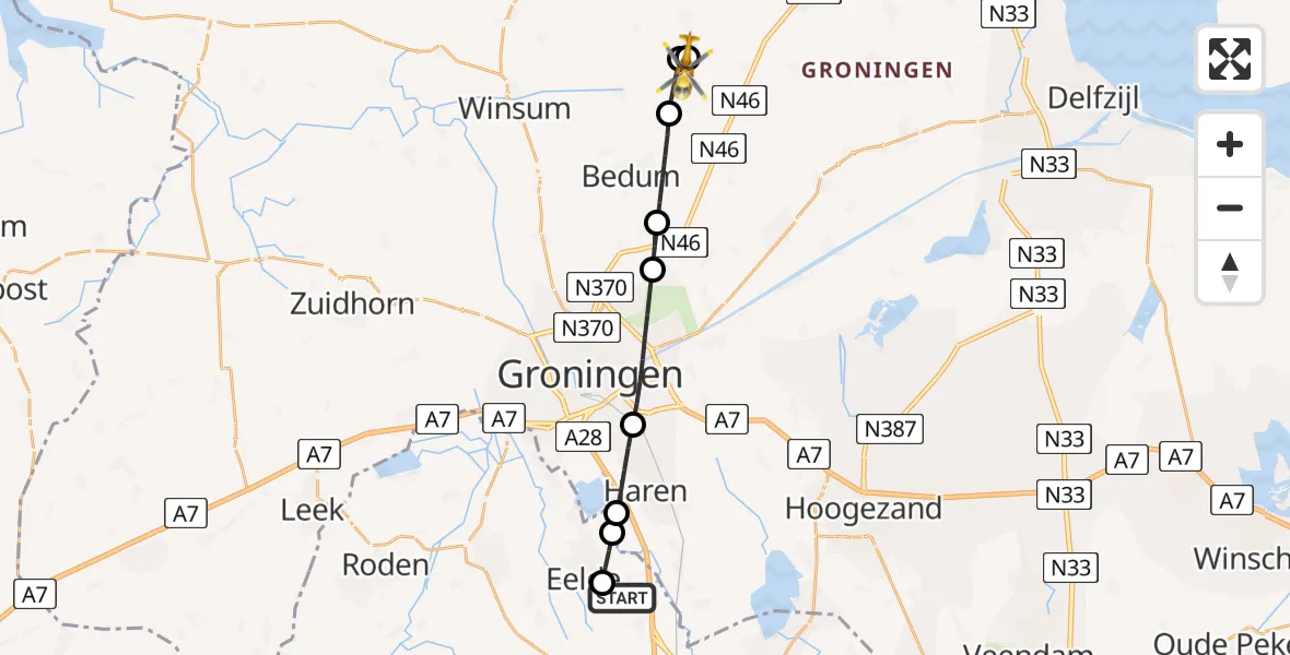 Routekaart van de vlucht: Lifeliner 4 naar Middelstum, Laborweg