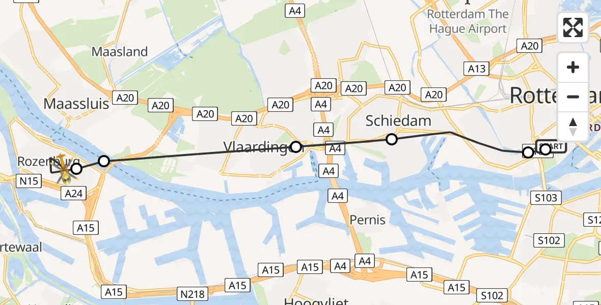 Routekaart van de vlucht: Lifeliner 2 naar Rozenburg, Jan van Goyenstraat