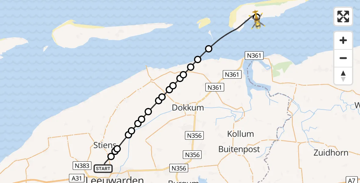 Routekaart van de vlucht: Ambulancehelikopter naar Schiermonnikoog Heliport, Schiermonnikoog Heliport