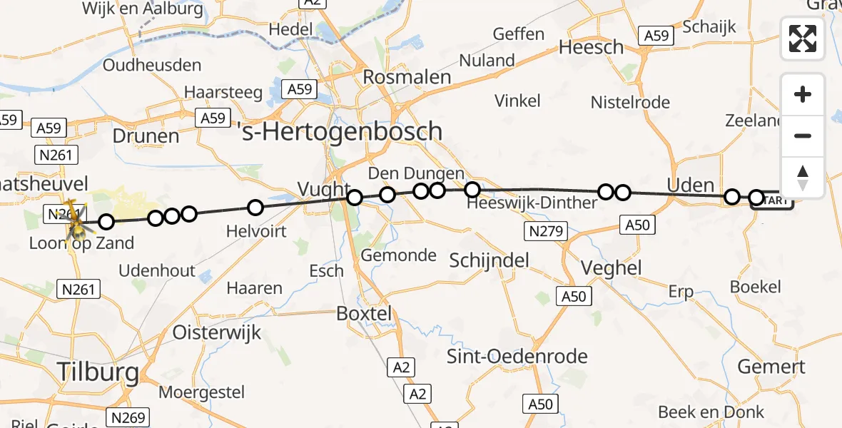 Routekaart van de vlucht: Lifeliner 3 naar Loon op Zand, Waalwijksebaan