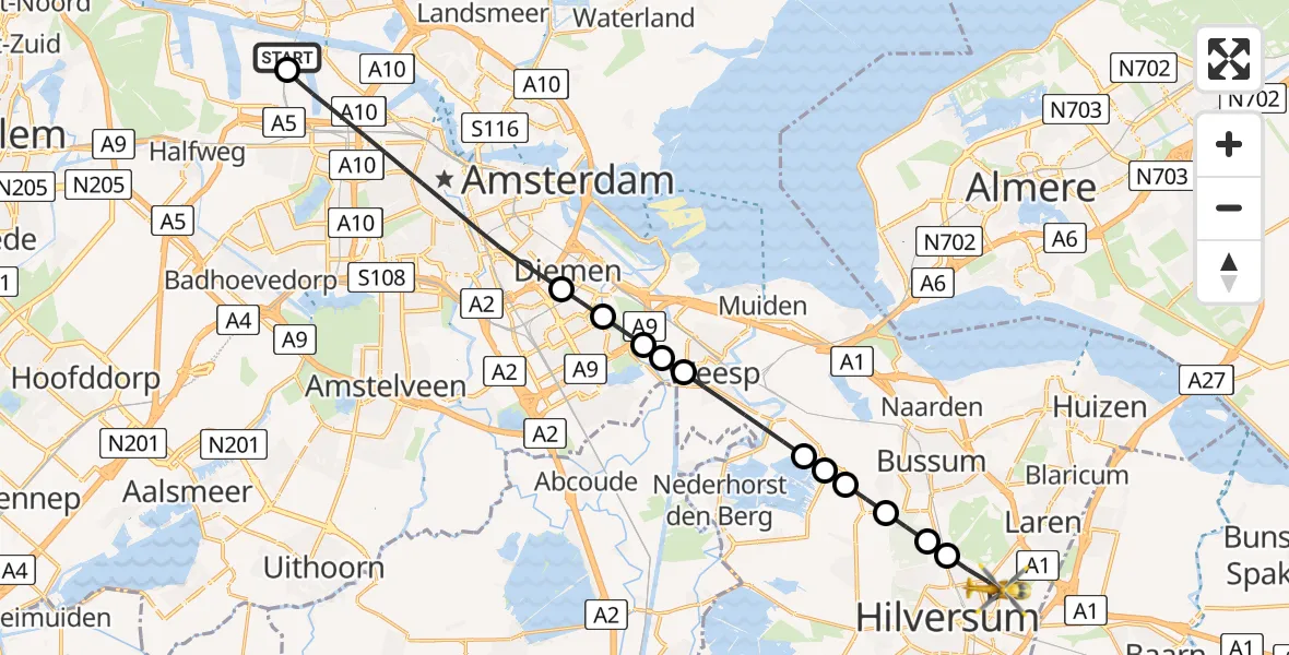 Routekaart van de vlucht: Lifeliner 1 naar Hilversum, Kamerlingh Onnesweg