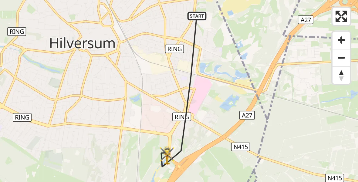 Routekaart van de vlucht: Lifeliner 1 naar Hilversum, Oostereind