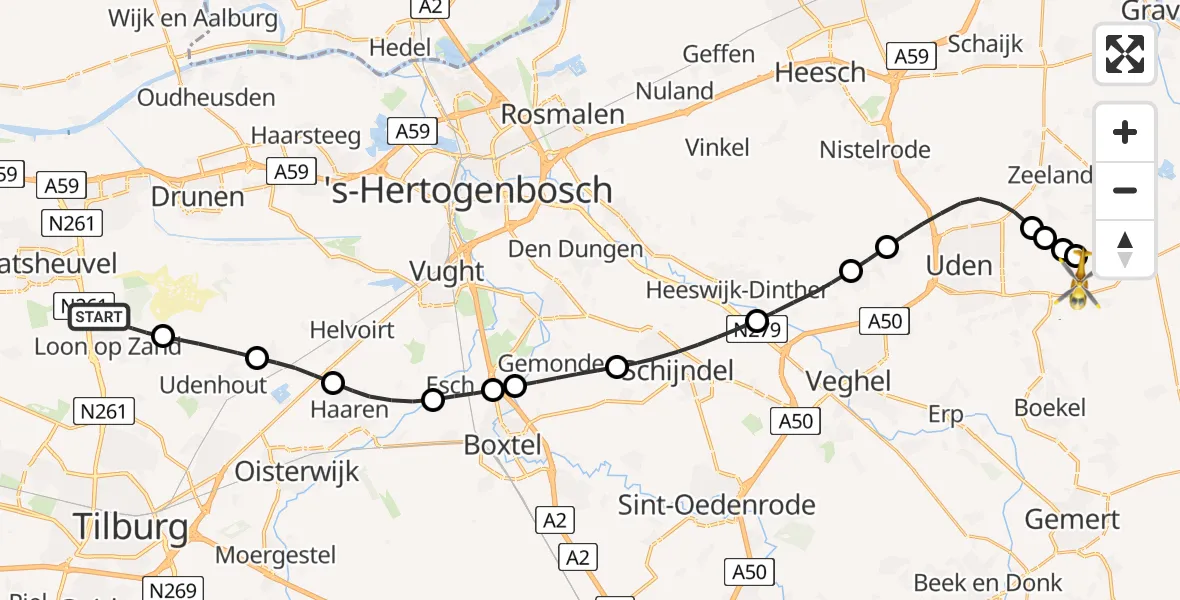 Routekaart van de vlucht: Lifeliner 3 naar Vliegbasis Volkel, Vliegbasis Volkel