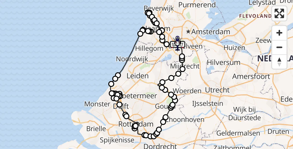 Routekaart van de vlucht: Politiehelikopter naar Amsterdam Vliegveld Schiphol, Amsterdam Vliegveld Schiphol
