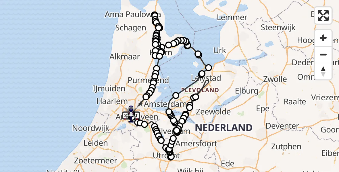 Routekaart van de vlucht: Politiehelikopter naar Amsterdam Vliegveld Schiphol, Amsterdam Vliegveld Schiphol