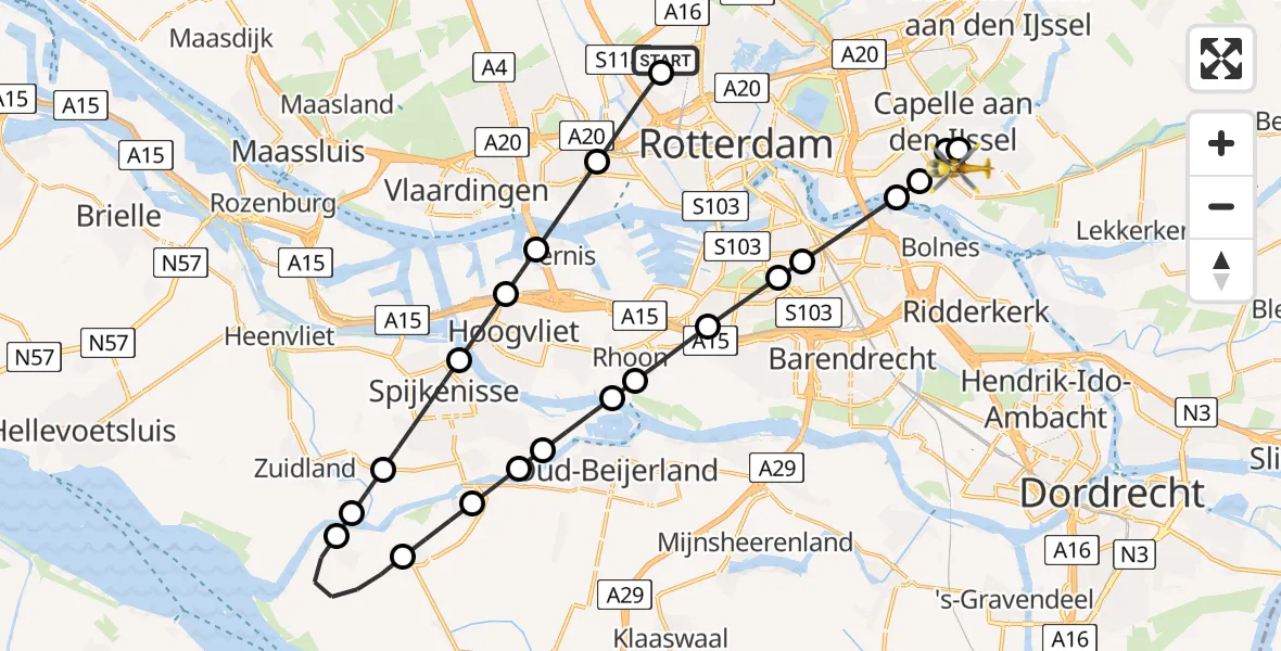 Routekaart van de vlucht: Lifeliner 2 naar Krimpen aan den IJssel, Burgemeester Aalberslaan