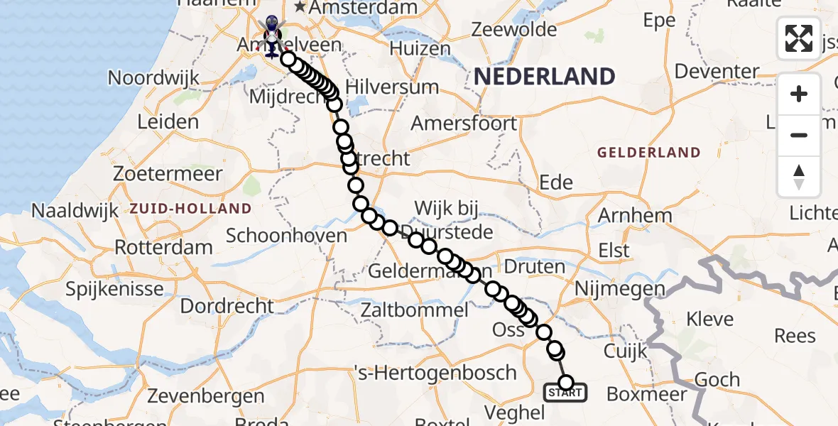 Routekaart van de vlucht: Politiehelikopter naar Amsterdam Vliegveld Schiphol, Amsterdam Vliegveld Schiphol