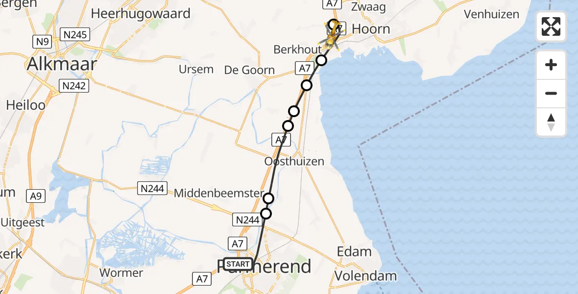 Routekaart van de vlucht: Lifeliner 1 naar Berkhout, Kleine Wijzend